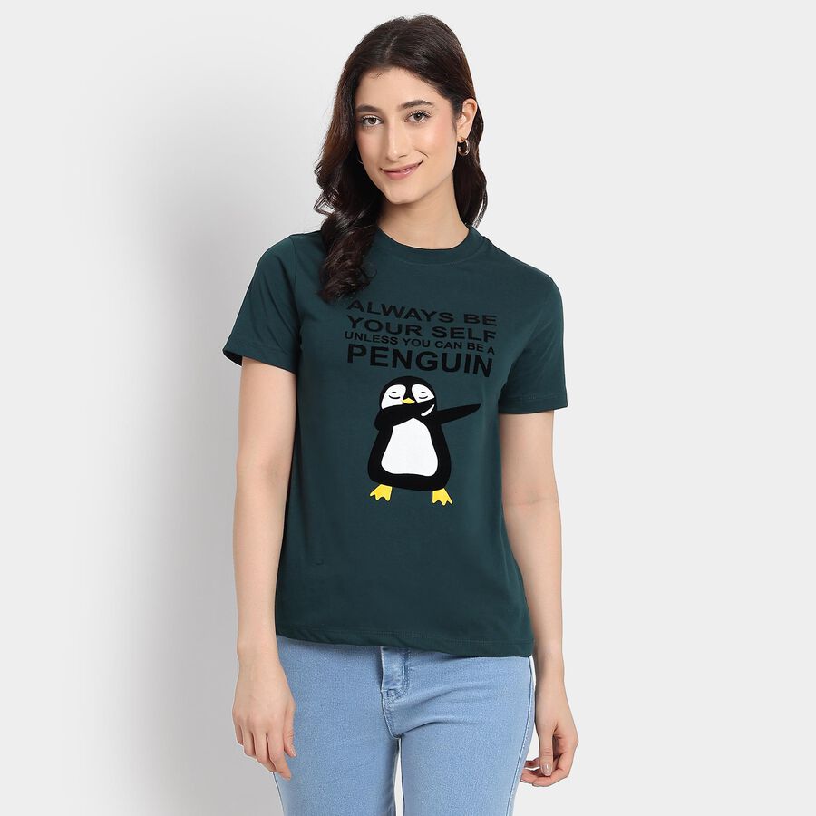 Ladies' Round Neck T-Shirt, गहरा हरा, large image number null
