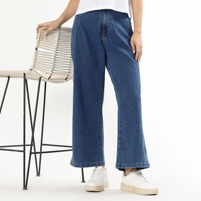 Women's Deep Indigo Wide-Leg High-Waist Jeans