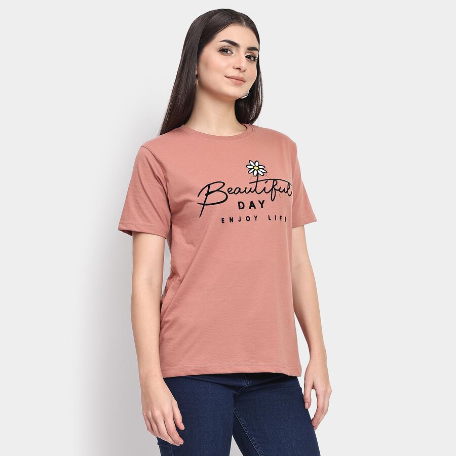 Ladies' Round Neck T-Shirt , गुलाबी, large image number null