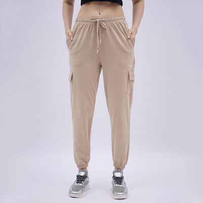 Women's Warm Beige Regular Fit Cargo Track Pants