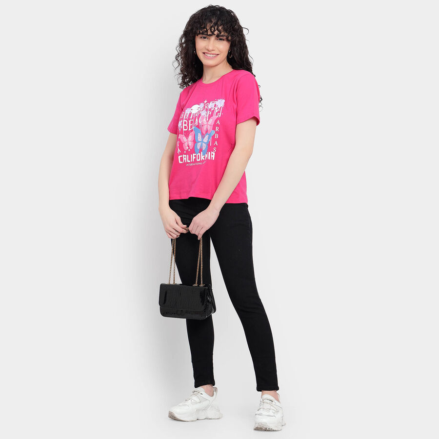 Cotton Round Neck T-Shirt, Pink, large image number null
