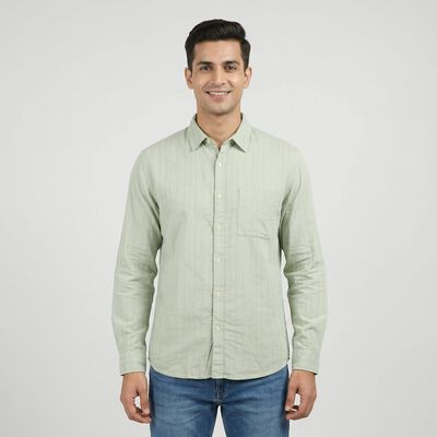 Men's Blue Cotton Casual Shirt