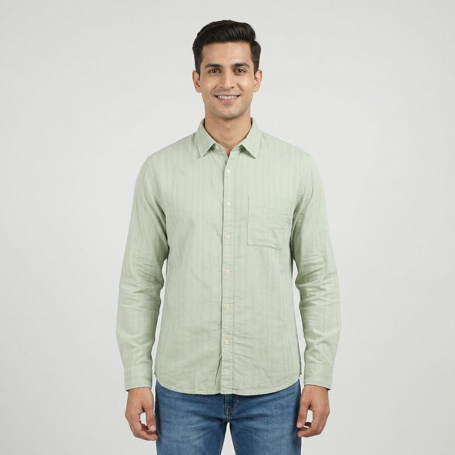 Men's Blue Cotton Casual Shirt, एक्वा, large