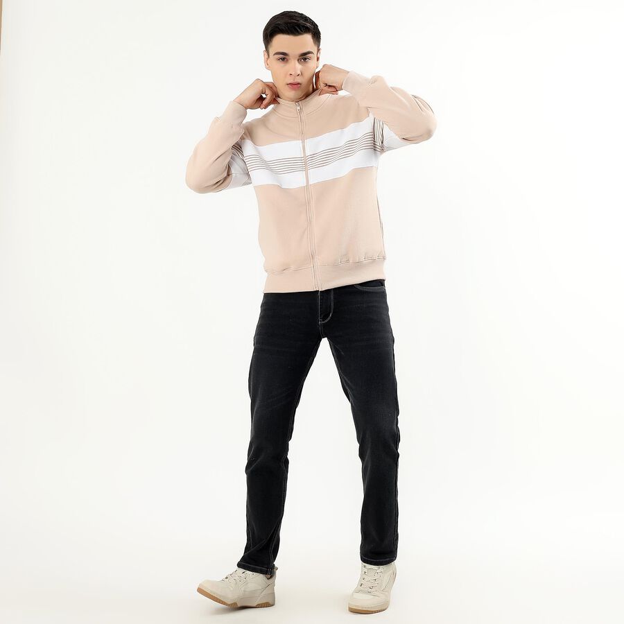 Men's Light Beige Mock Neck Casual Sweatshirt, गहरा पीला, large image number null