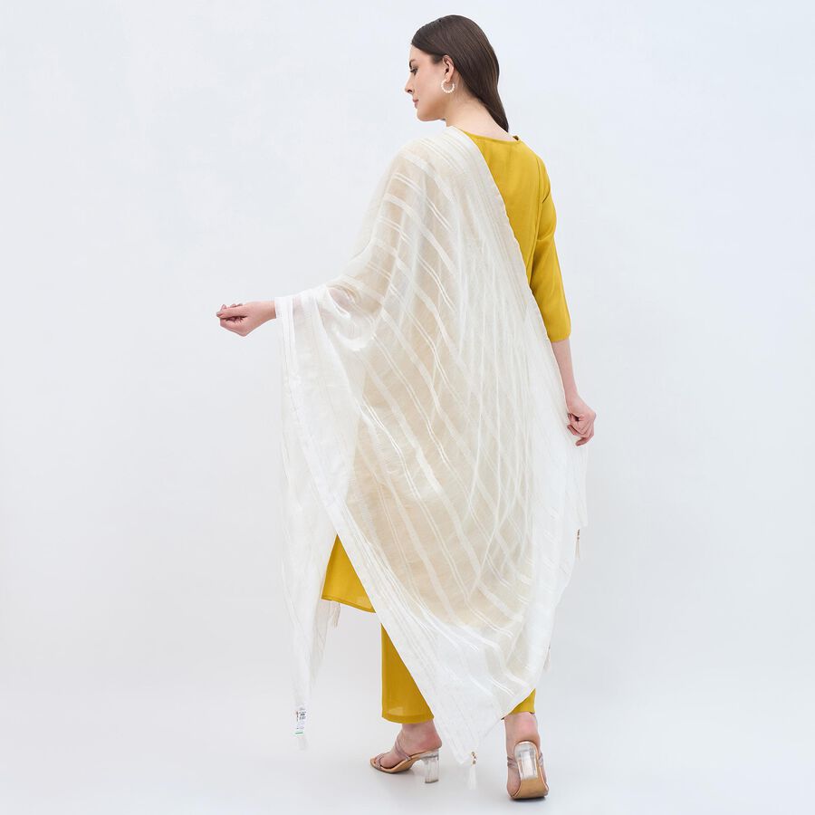 Women's Soft Ivory White Striped Dupatta, सफ़ेद, large image number null