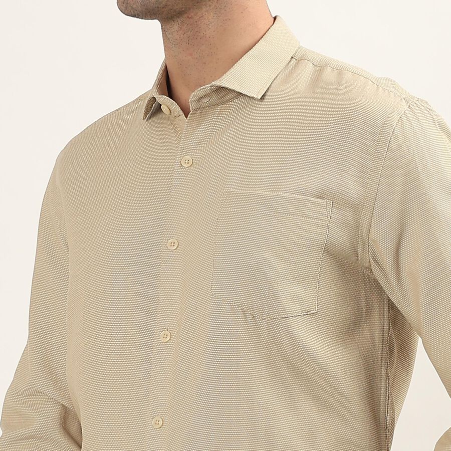 Men's Light Beige Classic Collar Formal Shirt, गहरा पीला, large