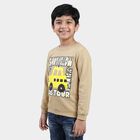 Boys' Beige Crew Neck Graphic Print Sweatshirt, गहरा पीला, small