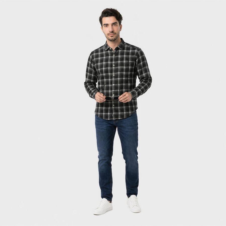 Men's Black Checked Regular Fit Casual Shirt, Black, large
