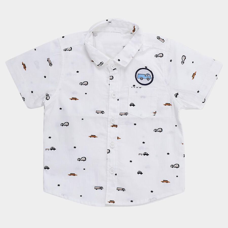 Infants' White Cotton Half Sleeve Classic Collar Classic Shirt, White, large