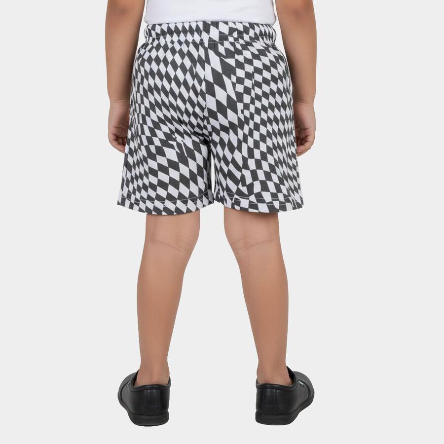 Boys' Black and White Checkered Cotton Blend Bermuda Shorts, चारकोल, large