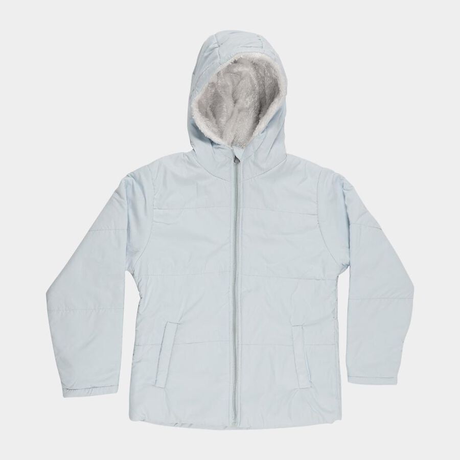 Girls Light Blue Hooded Casual Jacket, Light Blue, large image number null
