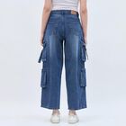 Women's Classic Blue Wide Leg Cargo Jeans, Mid Blue, small image number null