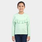 Girls' Mint Green Round Neck Regular Top, हल्का हरा, small