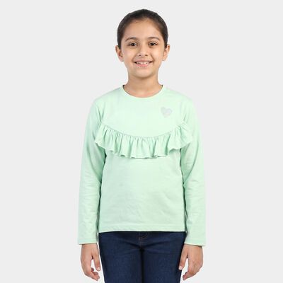 Girls' Mint Green Round Neck Regular Top