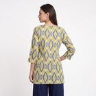Women's Olive Green Round Neck Ikat Printed Kurti, हल्का हरा, small