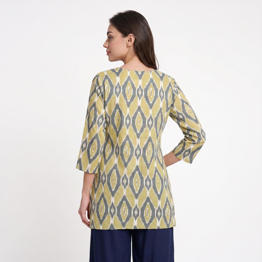 Women's Olive Green Round Neck Ikat Printed Kurti, हल्का हरा, large
