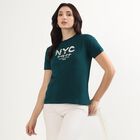 Women's Deep Green Cotton Round Neck Casual T-Shirt, Dark Green, small image number null