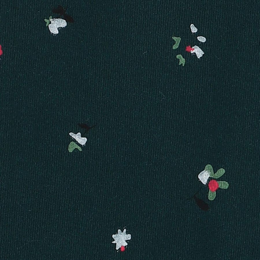 Infants' Dark Forest Green Floral Printed Cotton Pyjama, गहरा हरा, large image number null