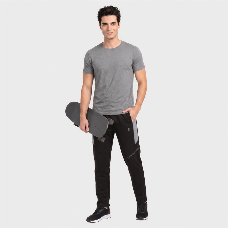 Men's Black Slim Fit Panelled Track Pants, Black, large