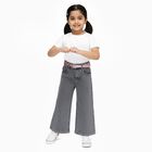 Girls' Muted Charcoal Grey Wide-Leg Embroidered Jeans, हल्का ग्रे, small image number null