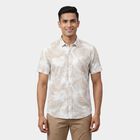 Men's Beige Cotton Classic Collar Casual Shirt, Beige, small