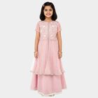 Girls' Soft Pink Embroidered Top and Skirt Fusion Set with Dupatta, Light Pink, small image number null