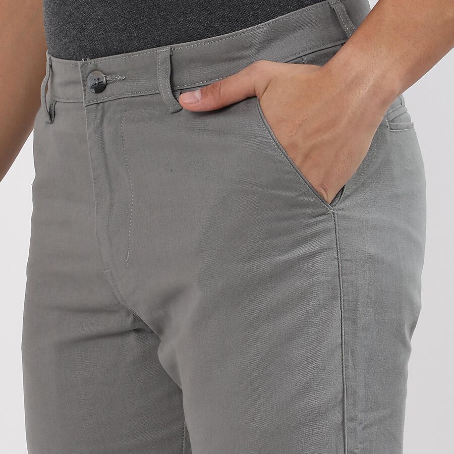 Men's 100% Cotton Slim Fit Casual Trousers, Light Grey, large image number null