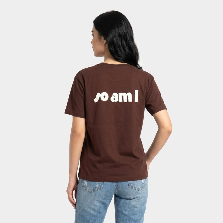 Women's Brown Round Neck Regular T-Shirt, Brown, large