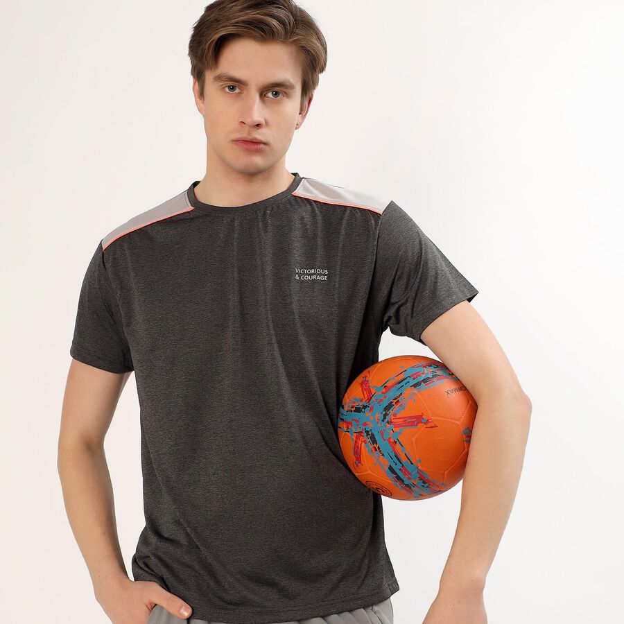 Men's Dark Grey Crew Neck Athleisure T-Shirt, Dark Grey, large