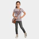 Girls Beige Round Neck Regular T-Shirt, Beige, small