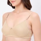 Women's Beige Cotton V-Neck Padded Bra, Beige, small