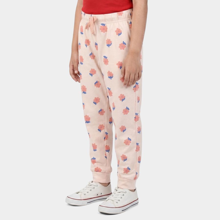 Girls' Off White Jogger Floral Printed Pyjama, ऑफ व्हाइट, large