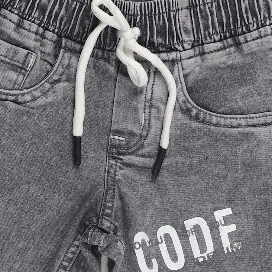 Boys' Washed Grey Regular Fit Printed Jeans, हल्का ग्रे, large