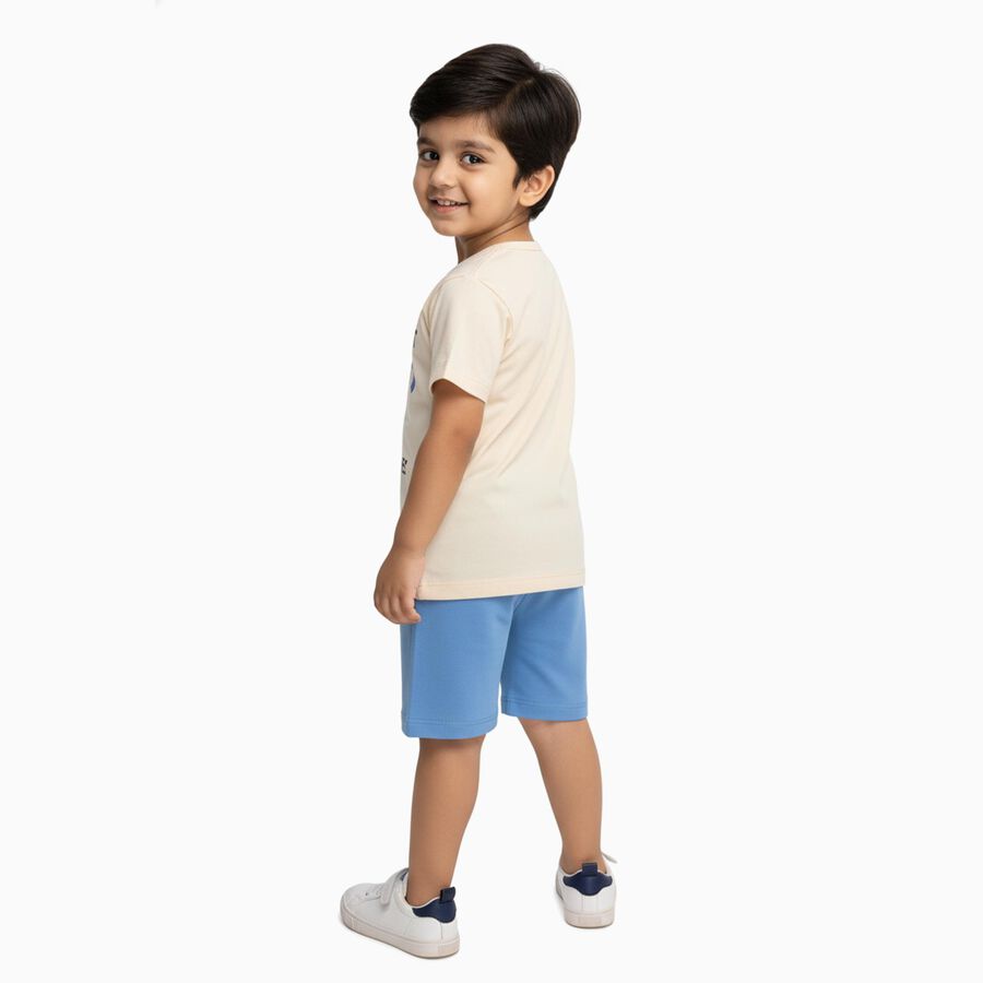 Infants' Beige Cotton Round Neck Graphic Baba Suit, मध्यम नीला, large image number null