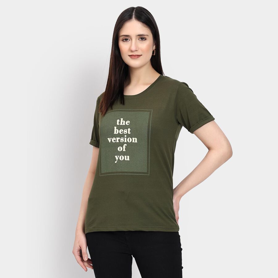 Ladies' Round Neck T-Shirt , Olive, large