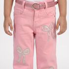 Girls Pink Straight Fit Embellished Jeans, Pink, small