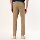 Men's Beige Slim Fit Flat-Front Casual Trousers, Khaki, small
