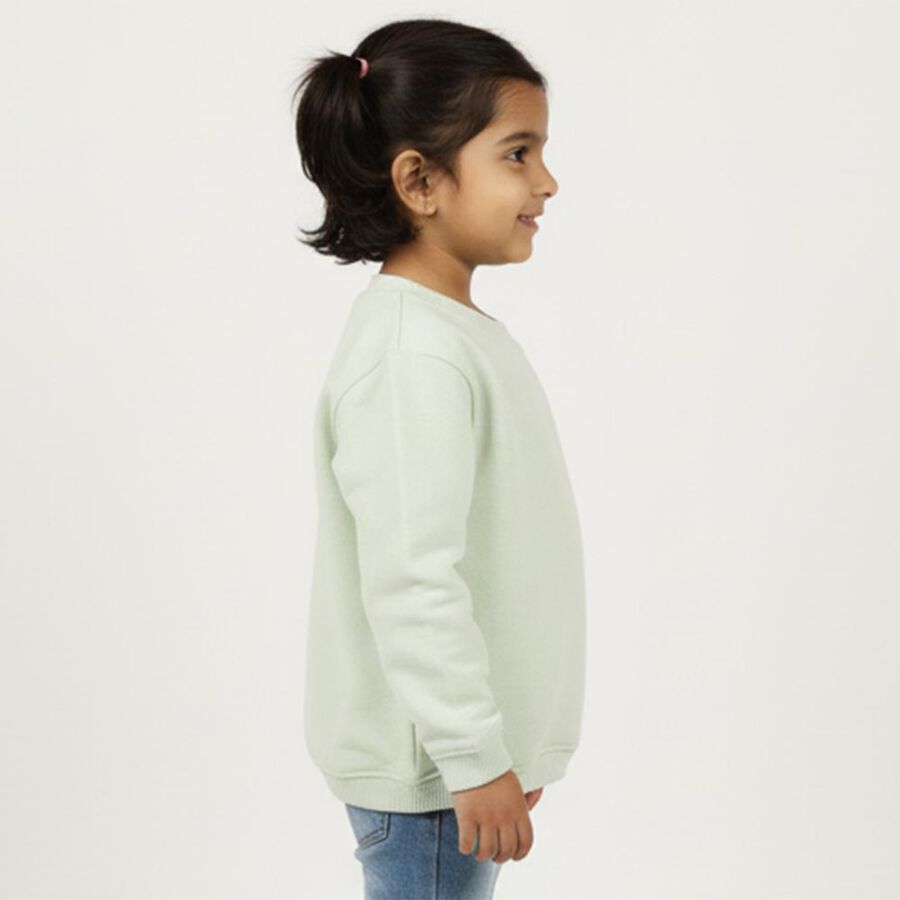 Girls Light Sage Green Crew Neck Casual Sweatshirt, हल्का हरा, large image number null