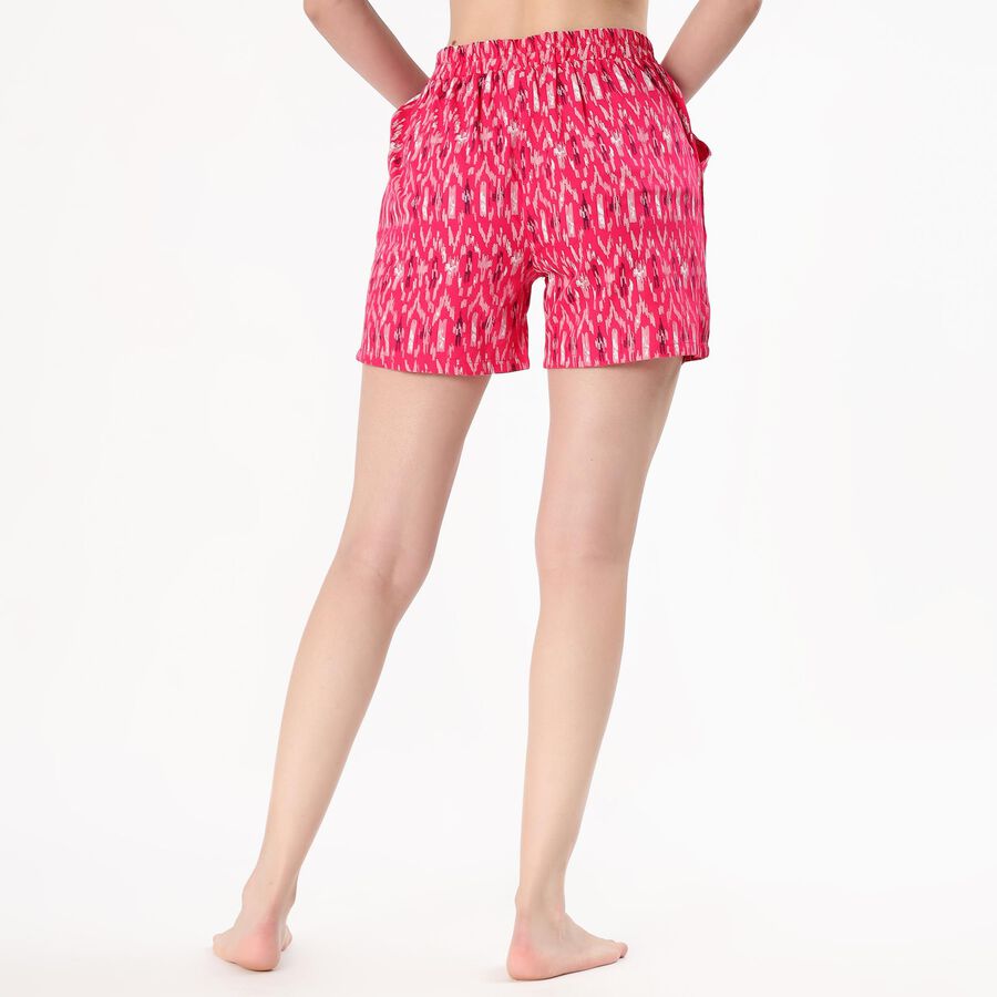 Women's Bright Pink Printed Drawstring Shorts, Fuchsia, large
