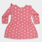Infants' Bright Pink Floral Print Long Sleeve Frock, हल्का गुलाबी, small image number null