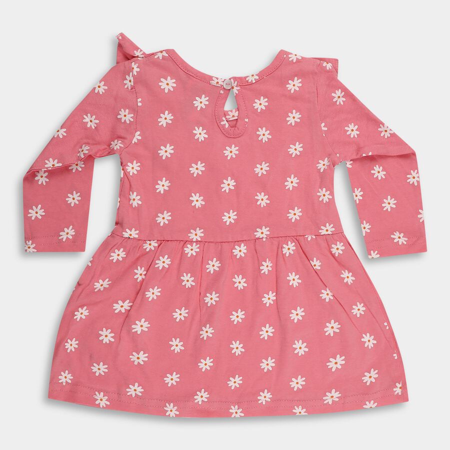 Infants' Bright Pink Floral Print Long Sleeve Frock, हल्का गुलाबी, large image number null