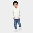 Boys White Geometric Spread Collar Regular Fit Shirt, White, small