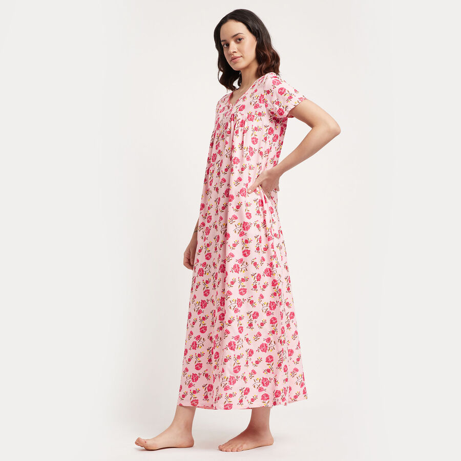 All Over Print Full Length Nighty, Light Pink, large image number null
