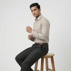 Men's Beige Spread Collar Classic Formal Shirt, Beige, small