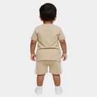Infants' Beige Cotton Round Neck Printed Baba Suit, गहरा पीला, small