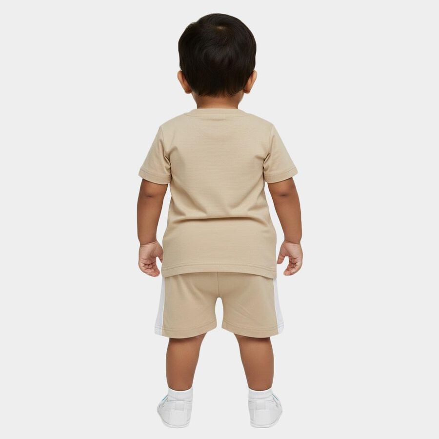 Infants' Beige Cotton Round Neck Printed Baba Suit, गहरा पीला, large