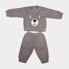 Infants' Grey Round Neck Bear Appliqu&eacute; Baba Suit, हल्का ग्रे, small