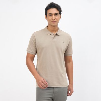 Men's Beige Cotton Polo Neck Classic T-Shirt