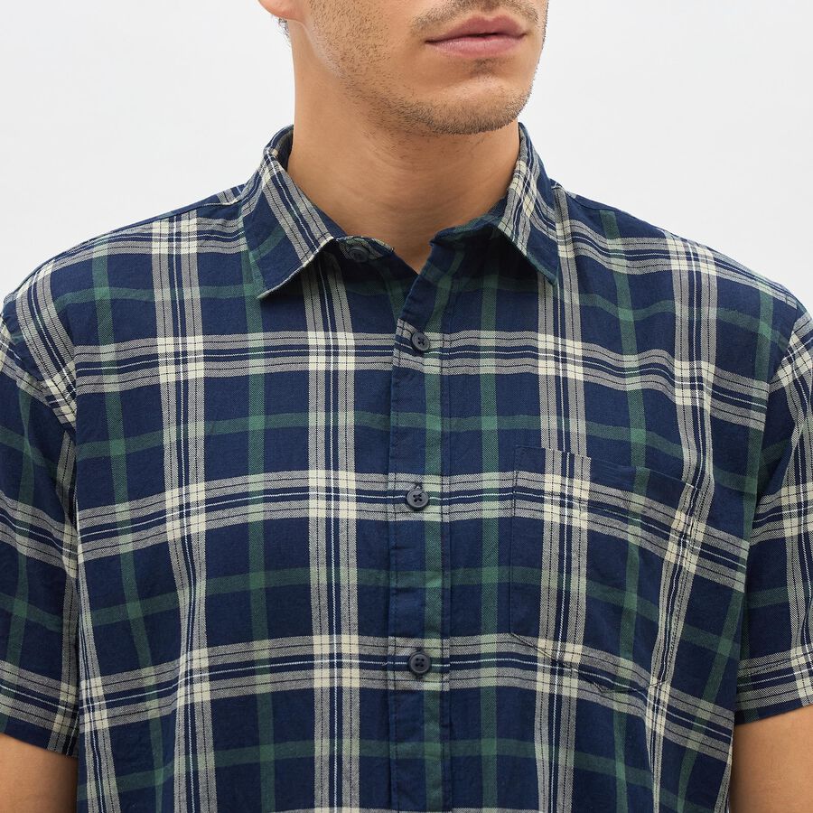 Men's Navy Blue Cotton Classic Casual Shirt, Beige, large image number null