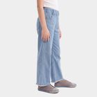 Girls' Light Blue Wide Leg Frayed Hem Jeans, Mid Blue, small